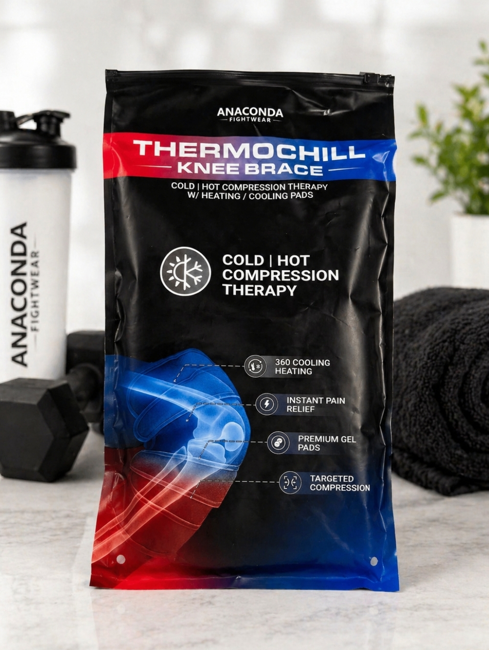 Anaconda Fightwear ThermoChill Knee Brace Cold Hot Compression Therapy Gel Pads